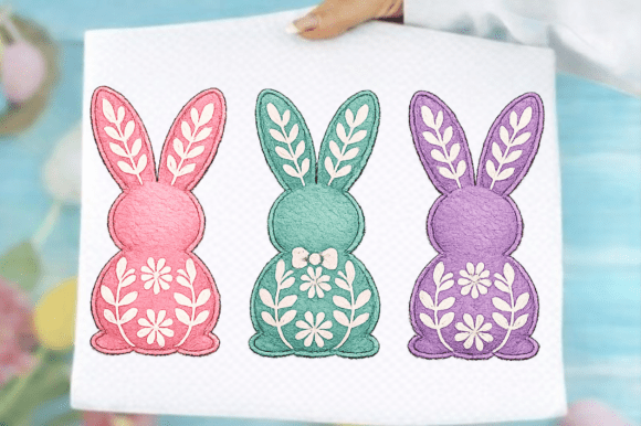 Faux Embroidery Bunny Trio Png Review for Sellers